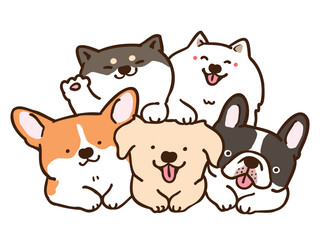 Vector Illustration of Cute Cartoon Dog Pile on Isolated Background
