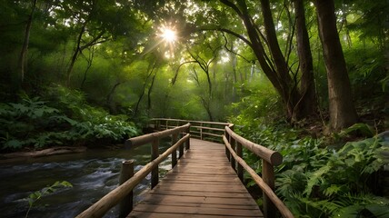 Obraz premium wooden bridge in the forest
