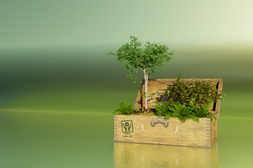 a chest full of nature to handle with care - 3D illustration