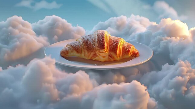 Delicious Cake on a Plate Resting on a Fantasy Cloud in a Whimsical Setting
 Seamless looping 4k time-lapse virtual video animation background. Generated AI