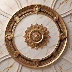 background, model of ceiling decoration with 3d wallpaper. decorative frame on gold marble luxurious background and mandala	