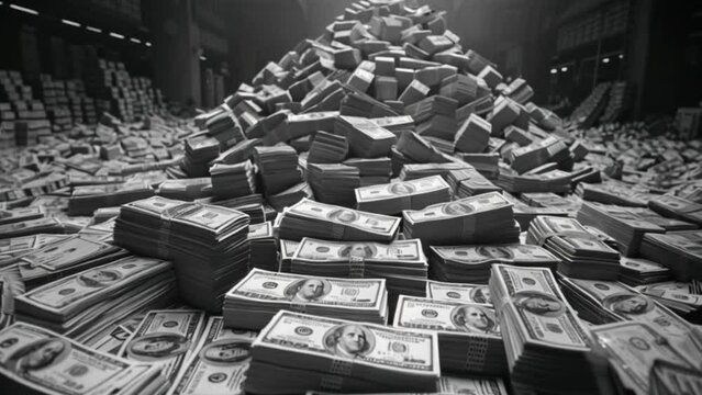 Large pile of dollars in bills and cash stacks, economic, money and finance concept Generative AI 