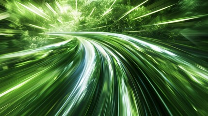 Green streaks in futuristic landscape, abstract energy, sustainable design, vibrant theme, ecofriendly concept