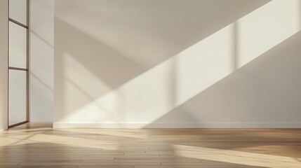 Fototapeta premium minimalistic beige room wood floor background ,light and intricate shadow from the window.
