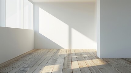 minimalistic beige room wood floor background ,light and intricate shadow from the window.