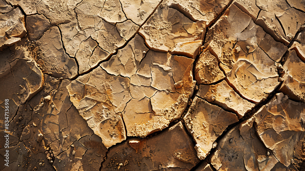 Poster a cracked and broken surface, possibly a dried out area or a dried out rock. the cracks and breaks i