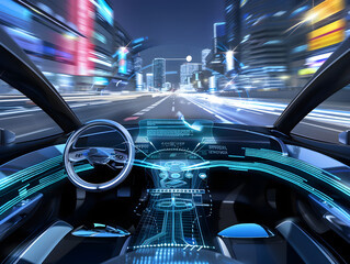 Self-driving car smoothly maneuvers through urban streets, showcasing advanced technology in modern transportation systems.