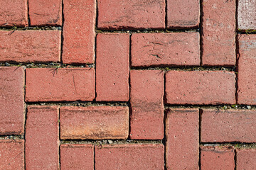 Detail of a section of an old brick sidewalk