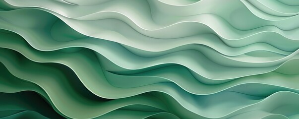 Obraz premium flowing green waves, creating a calming abstract paper cutout effect.