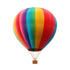 Naklejka premium A colorful hot air balloon isolated on a white background. The balloon is red, yellow, green, blue, and purple.