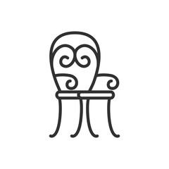 Chair with monograms, linear icon. Carved chair. Line with editable stroke