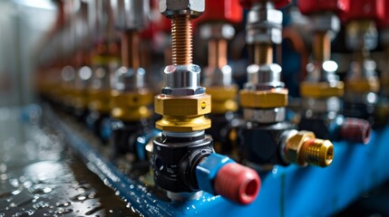 Hydraulic System Components: Capture a detailed close-up of the components of a hydraulic system, such as valves, hoses, and cylinders