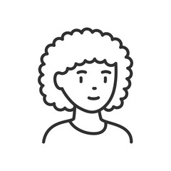 Woman with curly hair, linear icon. Avatar. Line with editable stroke