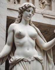 Naklejka premium Una statua di una donna romana in gesso bianco, con una mano sollevata come in un gesto di benedizione. 