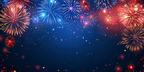 Fototapeta premium Celebrate the patriotic holiday of independence with a dazzling display of fireworks and festive design elements.