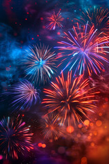 Obraz premium Vibrant holiday fireworks in white, red, and blue colors. Suitable for any occasion.