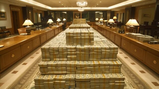 Millions of dollars in bills and cash stacks, economic, money and finance concept Generative AI 