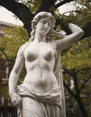 Fototapeta premium Una statua in gesso bianca che rappresenta una donna romana, con un’espressione serena. 