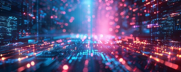 Fototapeta premium Abstract Digital Landscape With Blue and Red Lights