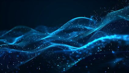Abstract blue wave of digital data flowing on a dark background, in the style of a vector illustration
