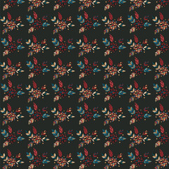 colourful floral seamless pattern with deep grey background for women cloths design and others textile industry. vector illustration. 