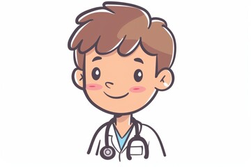Fototapeta premium Cartoon cute doodles of a smiling doctor with a stethoscope around their neck, Generative AI