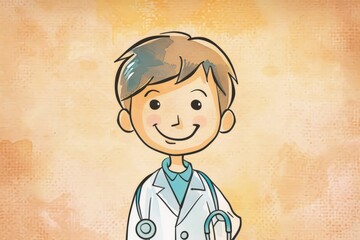 Cartoon cute doodles of a smiling doctor with a stethoscope around their neck, Generative AI