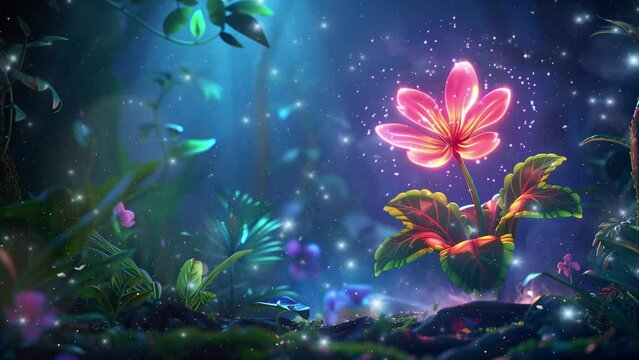mystery glowing flower in the deep forest. seamless looping overlay 4k virtual video animation background