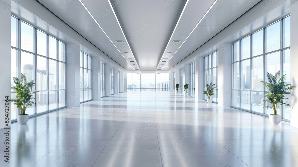 Aufkleber spacious and modern empty office interior with open workspaces and large windows in a business confe
