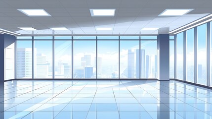 Fototapeta premium Spacious contemporary office space with expansive window in urban high-rise - vector illustration