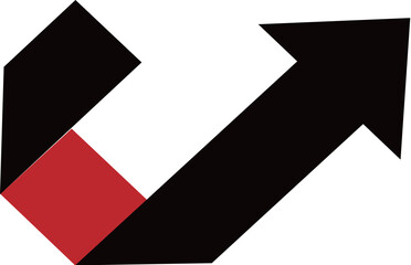 Twisted arrow pointing to the upper right in black and red