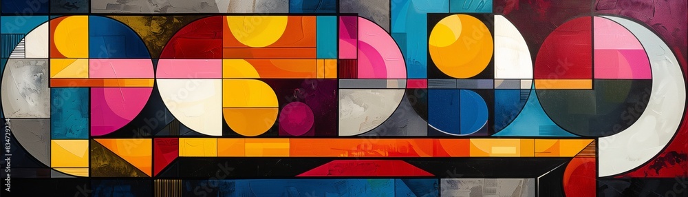 Poster abstract geometric modern art painting featuring vibrant colors and shapes creating a dynamic visual