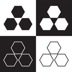 Hexagon vector icon.  Outline Filled Vector Sign . . isolated transparent . arrows . data exchange . digitization . technology . black and white outline and filled version . EPS 10 .