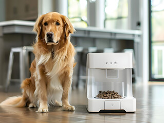 Automated pet feeder with adjustable portions and feeding schedules for smart pet care convenience.