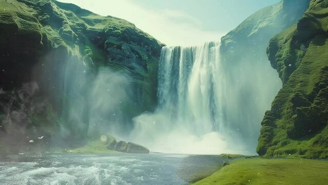 cinematic waterfall nature background concept. seamless looping overlay 4k virtual video animation background