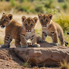 Fototapeta premium lioness Tiger cubs playing, wild animals, nature, beautiful pictures, landscape pictures, background pictures, AI generated pictures