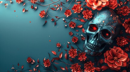 Red Roses and Skull, An Ode to Eternal Beauty