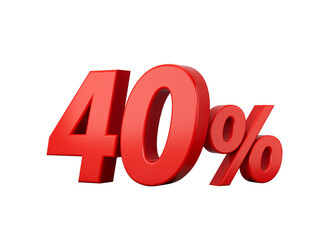 3d Red 40% Forty Percent Sign 3d illustration
