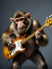 Monkey playing guitar,  generative ai