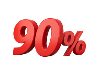 3d Red Ninety % 90 Percent Sign 3d illustration
