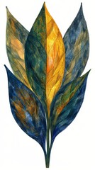 Abstract watercolor painting of leaves, featuring vibrant colors and intricate patterns, perfect for modern home decor or artistic inspiration.