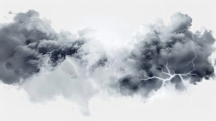 Naklejka premium Smoke Explosions with Lightning Isolated on White Background