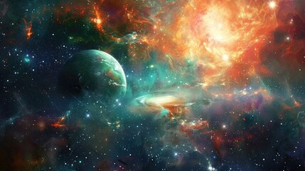 fantastic multicolored outer space with stars, constellations, galaxies, planets and nebulae
