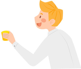 Gold hair boy holding a glass of beer toasting