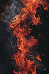 texture of fire flames against a black background, highlighting the intense colors and textures of raging fire and dancing flames for a striking effect.