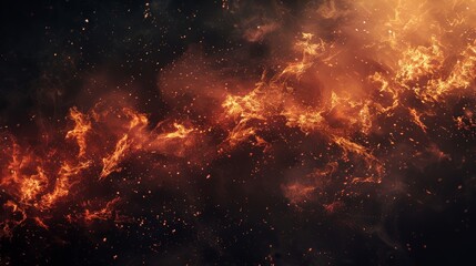 Naklejka premium texture of fire flames against a black background, highlighting the intense colors and textures of raging fire and dancing flames for a striking effect.