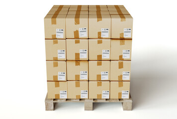 Medium Cardboard Box Stack On Wooden Pallet