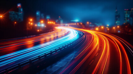 Naklejka premium A wild tangle of light trails illustrates ideas of chaos, big data management, and science research.