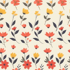 Floral Seamless Pattern with Delicate Leaves and Berries