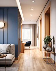 Fototapeta premium Minimalist interior design of modern home entryway, hall with doors.